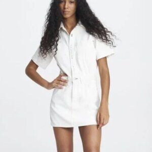 Rag & Bone All In One Denim Mini Shirtdress in Off-White, Small